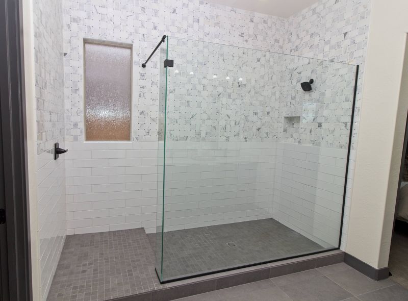 Compact Walk-in Shower with Textured Tiles